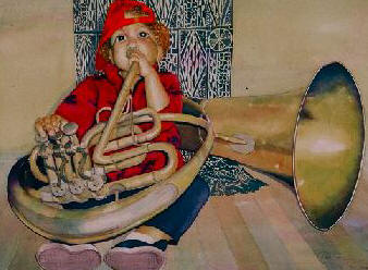 A Girl and Her Horn (painting by Carolyn Newberger)
