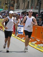 Ya'akov and Shachar at the 2008 Pisa Marathon finish line